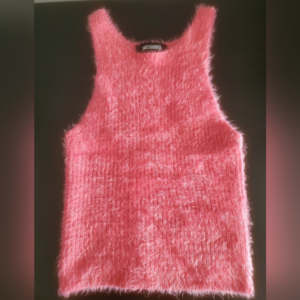 Missguided Hot Pink Fuzzy Tank Top